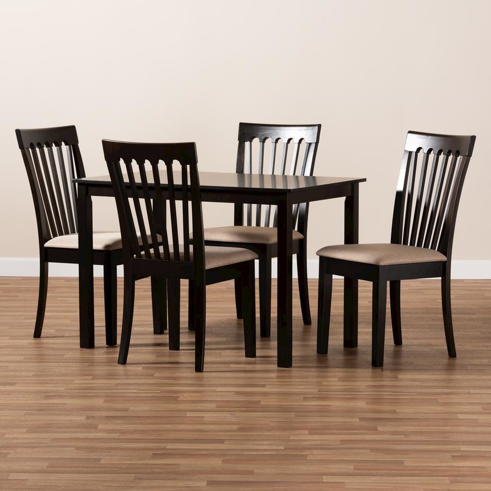 Sand Fabric Upholstered Espresso Brown Finished Wood 5-Piece Dining Set. Picture 9