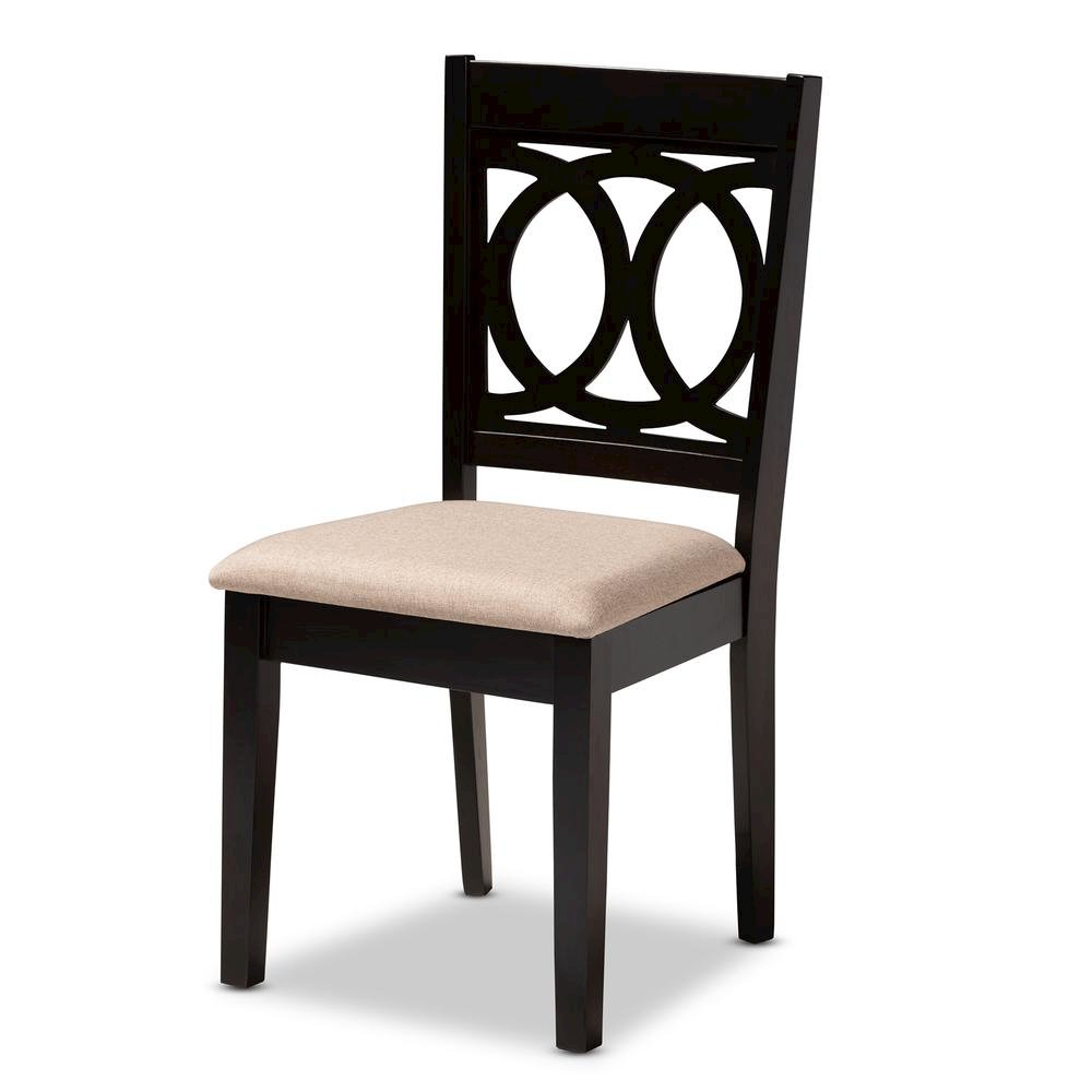 Sand Fabric Upholstered and Dark Brown Finished Wood 6-Piece Dining Set. Picture 11