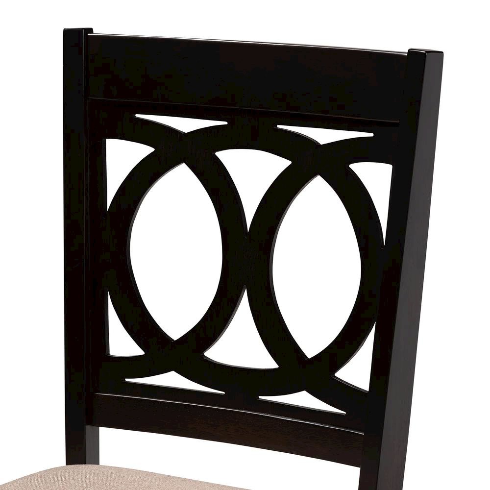 Sand Fabric Upholstered and Dark Brown Finished Wood 6-Piece Dining Set. Picture 15