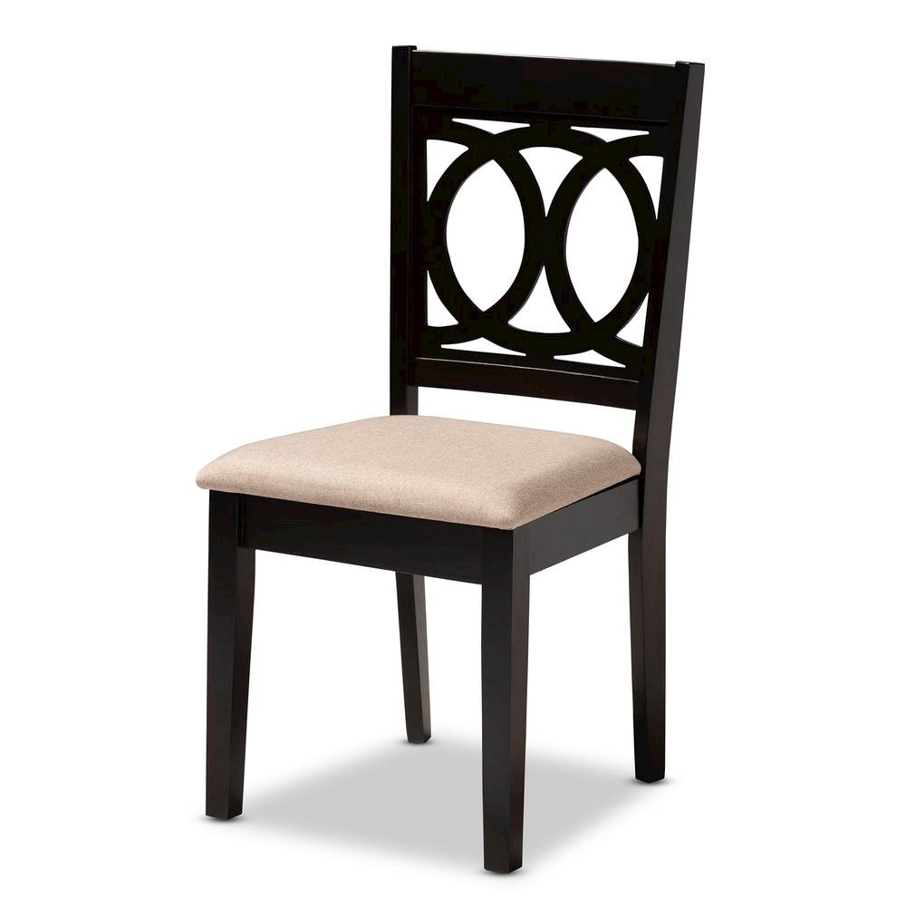Sand Fabric Upholstered Espresso Brown Finished Wood Dining Chair Set of 4. Picture 9