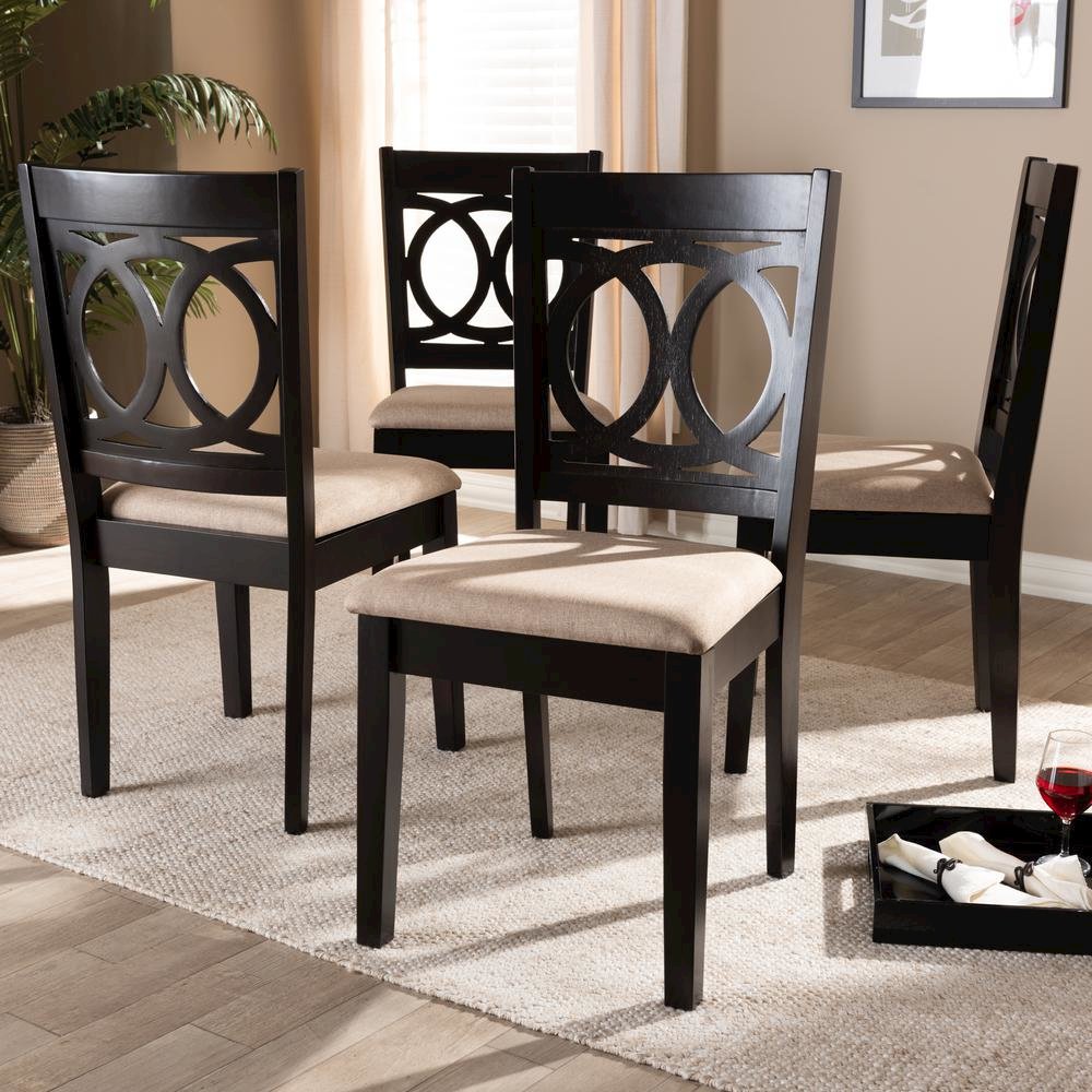 Sand Fabric Upholstered Espresso Brown Finished Wood Dining Chair Set of 4. Picture 12