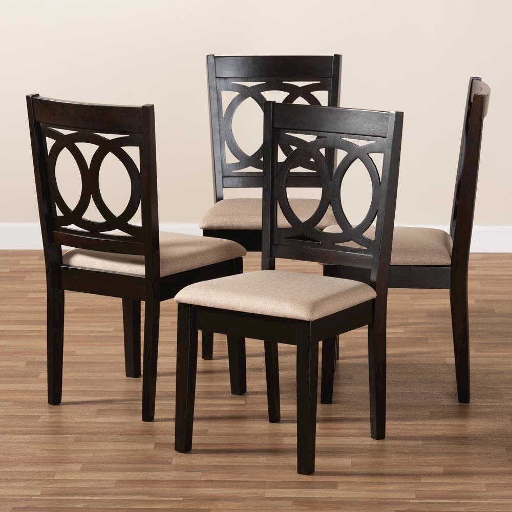 Sand Fabric Upholstered Espresso Brown Finished Wood Dining Chair Set of 4. Picture 13