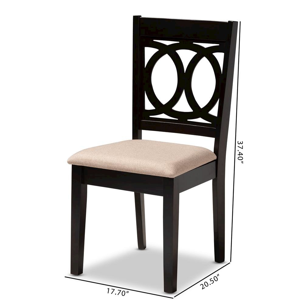 Sand Fabric Upholstered Espresso Brown Finished Wood Dining Chair Set of 4. Picture 14