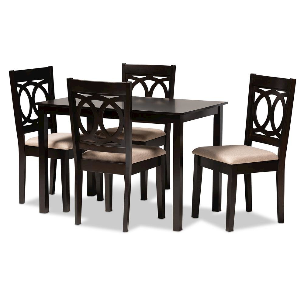 Sand Fabric Upholstered Espresso Brown Finished Wood 5-Piece Dining Set. Picture 6