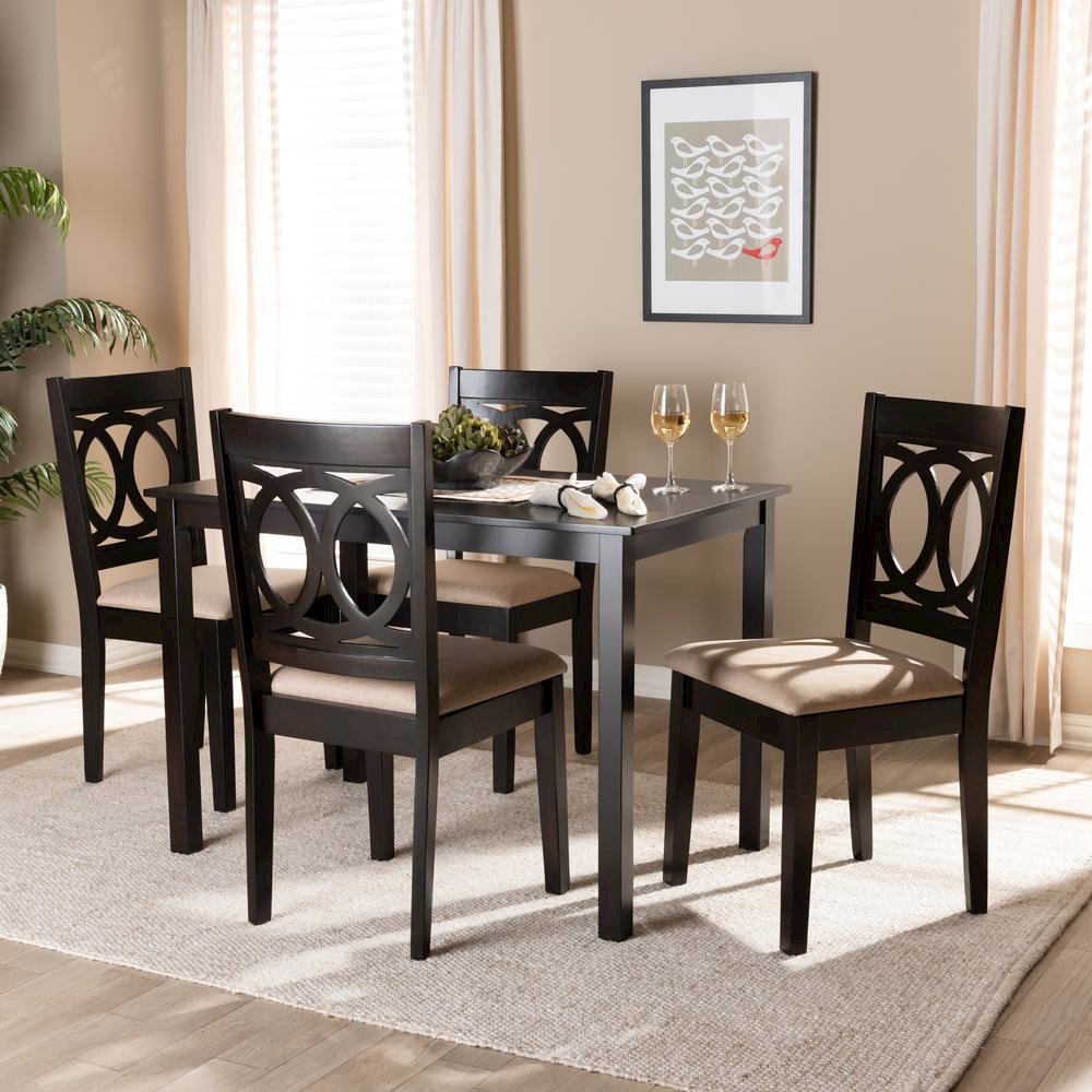 Sand Fabric Upholstered Espresso Brown Finished Wood 5-Piece Dining Set. Picture 8