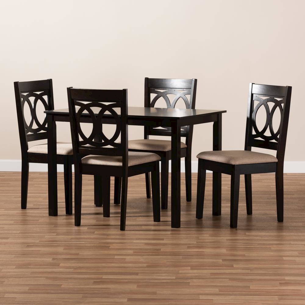 Sand Fabric Upholstered Espresso Brown Finished Wood 5-Piece Dining Set. Picture 9
