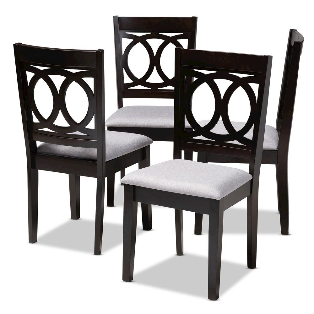 Gray Fabric Upholstered Espresso Brown Finished Wood Dining Chair Set of 4. Picture 8