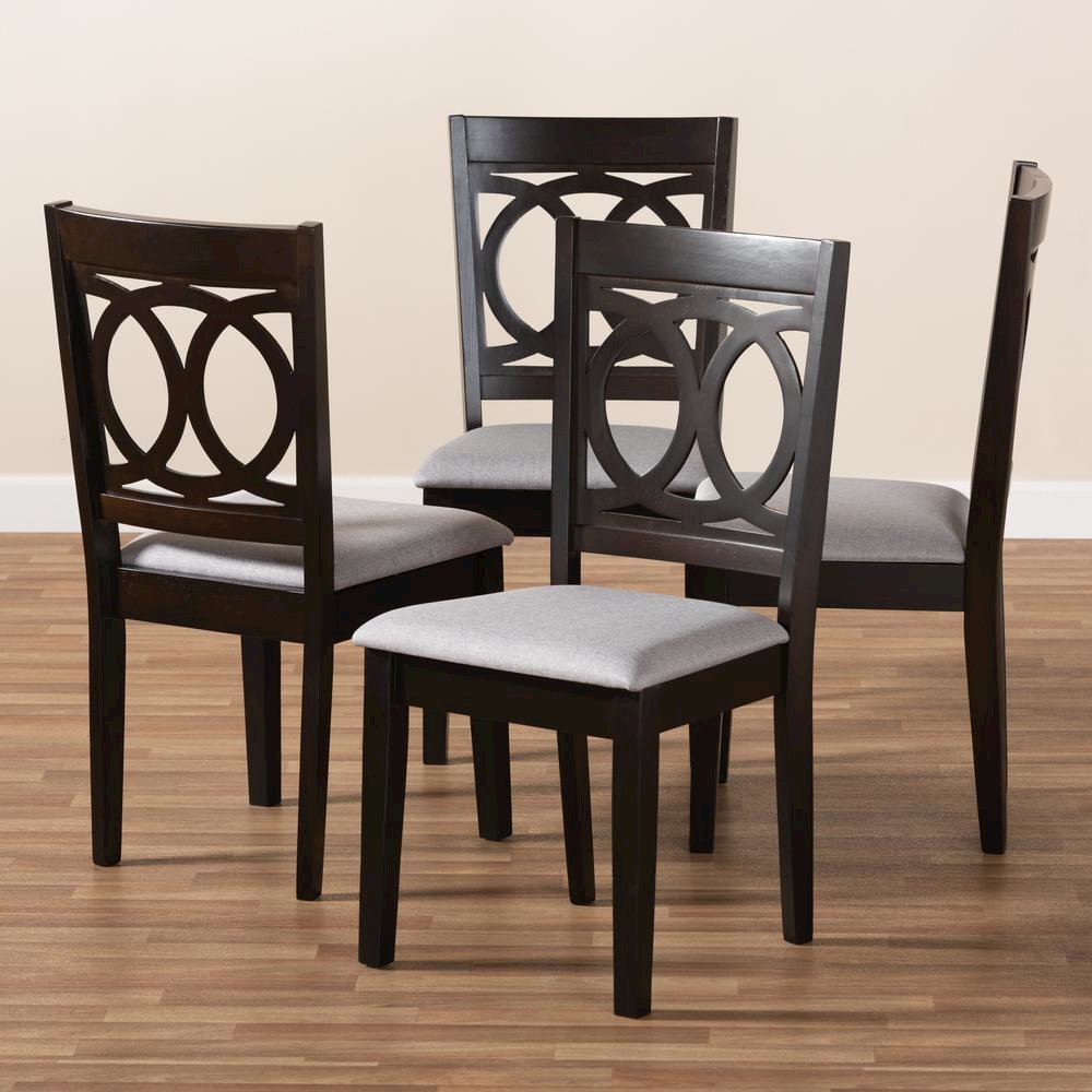 Gray Fabric Upholstered Espresso Brown Finished Wood Dining Chair Set of 4. Picture 13
