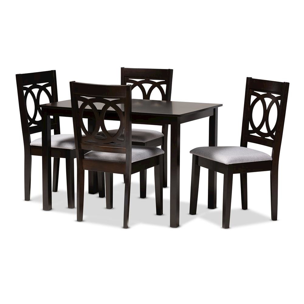Gray Fabric Upholstered Espresso Brown Finished Wood 5-Piece Dining Set. Picture 6