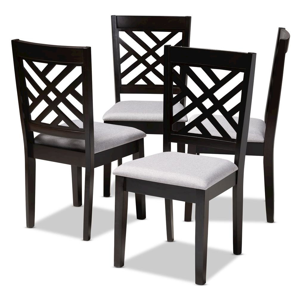 Gray Fabric Upholstered Espresso Brown Finished Wood Dining Chair Set of 4. Picture 8
