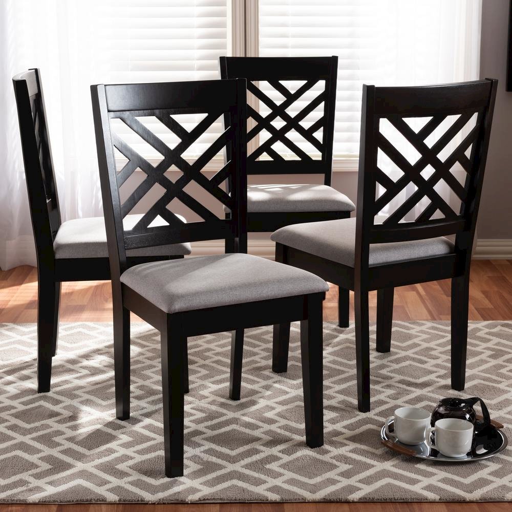 Gray Fabric Upholstered Espresso Brown Finished Wood Dining Chair Set of 4. Picture 12