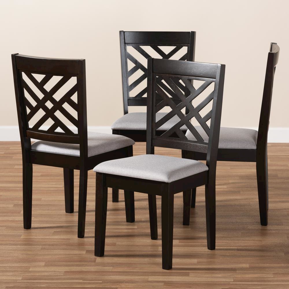 Gray Fabric Upholstered Espresso Brown Finished Wood Dining Chair Set of 4. Picture 13
