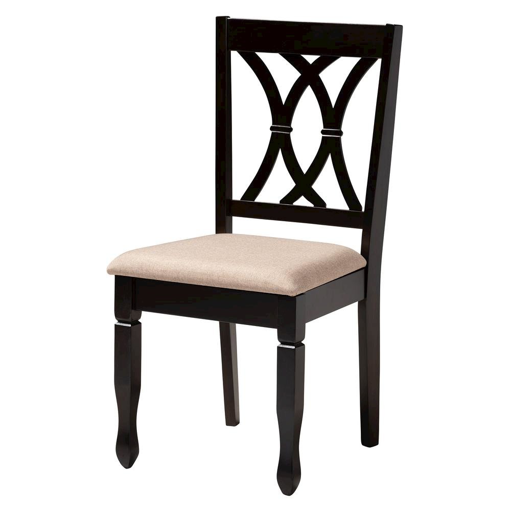 Maya Modern Beige Fabric and Espresso Brown Finished Wood 5-Piece Dining Set. Picture 12