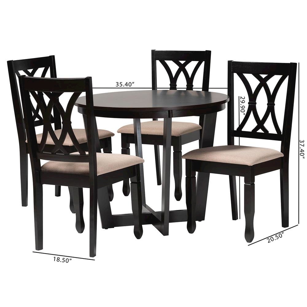Aggie Modern Sand Fabric and Dark Brown Finished Wood 5-Piece Dining Set. Picture 20