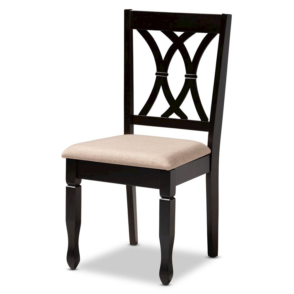 Sand Fabric Upholstered Espresso Brown Finished Wood Dining Chair Set of 4. Picture 9