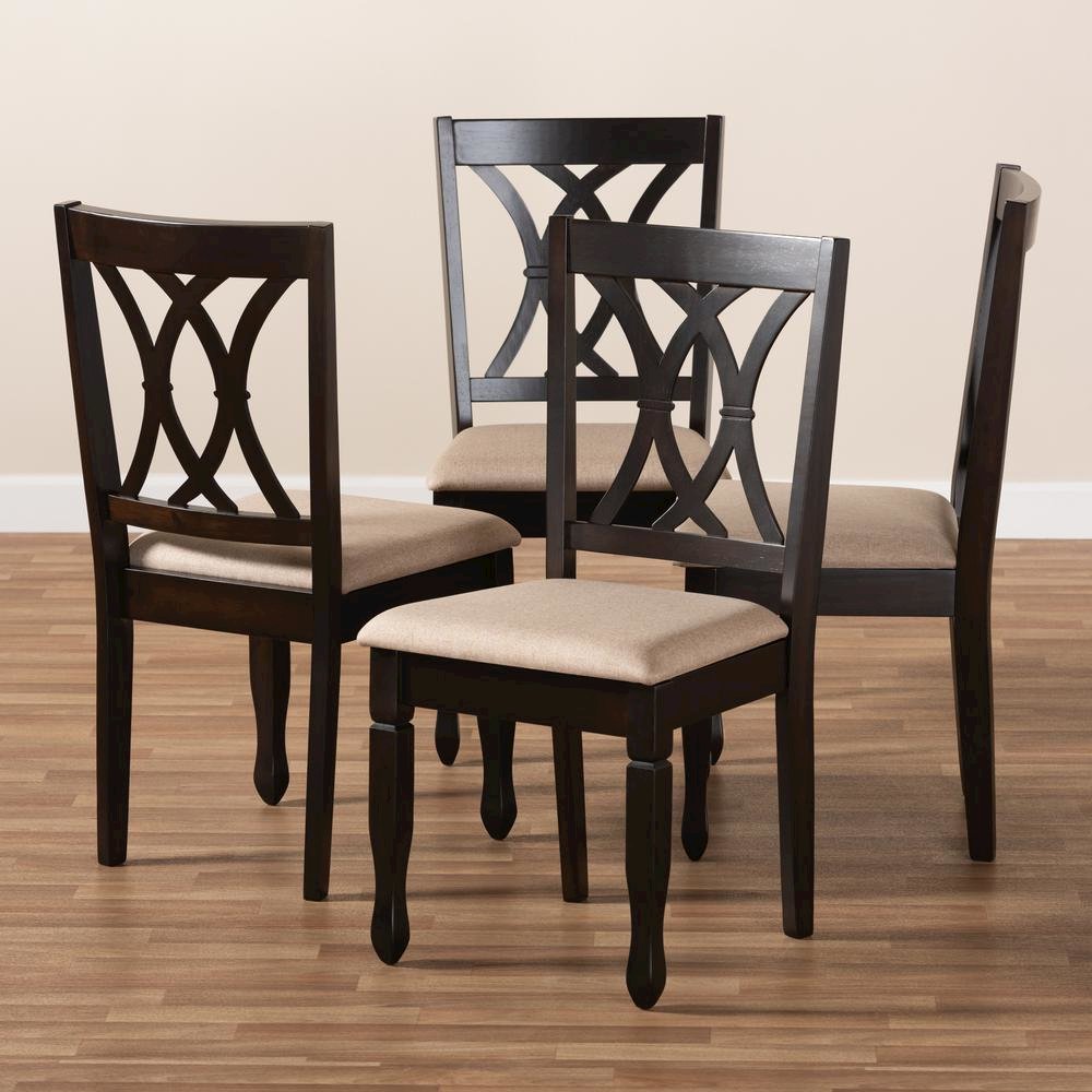 Sand Fabric Upholstered Espresso Brown Finished Wood Dining Chair Set of 4. Picture 13