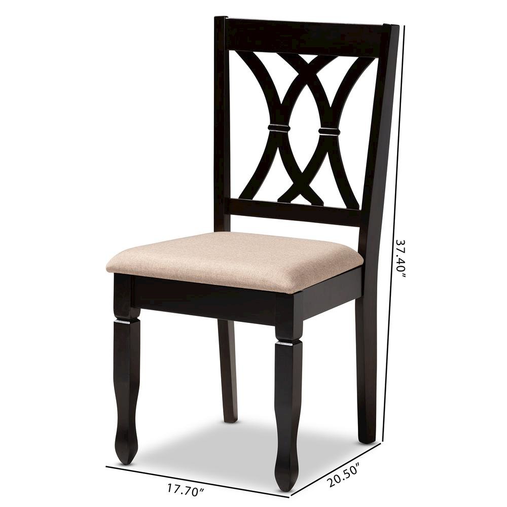 Sand Fabric Upholstered Espresso Brown Finished Wood Dining Chair Set of 4. Picture 14