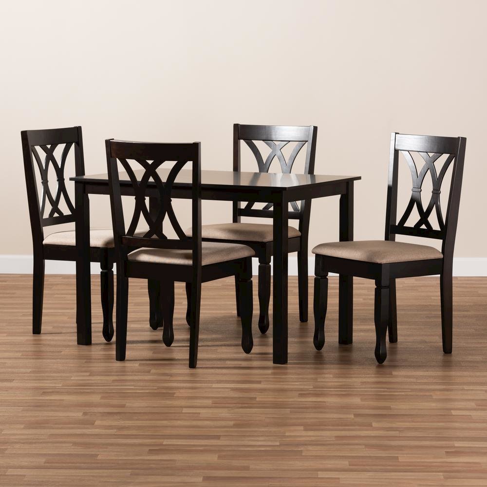 Sand Fabric Upholstered Espresso Brown Finished Wood 5-Piece Dining Set. Picture 9