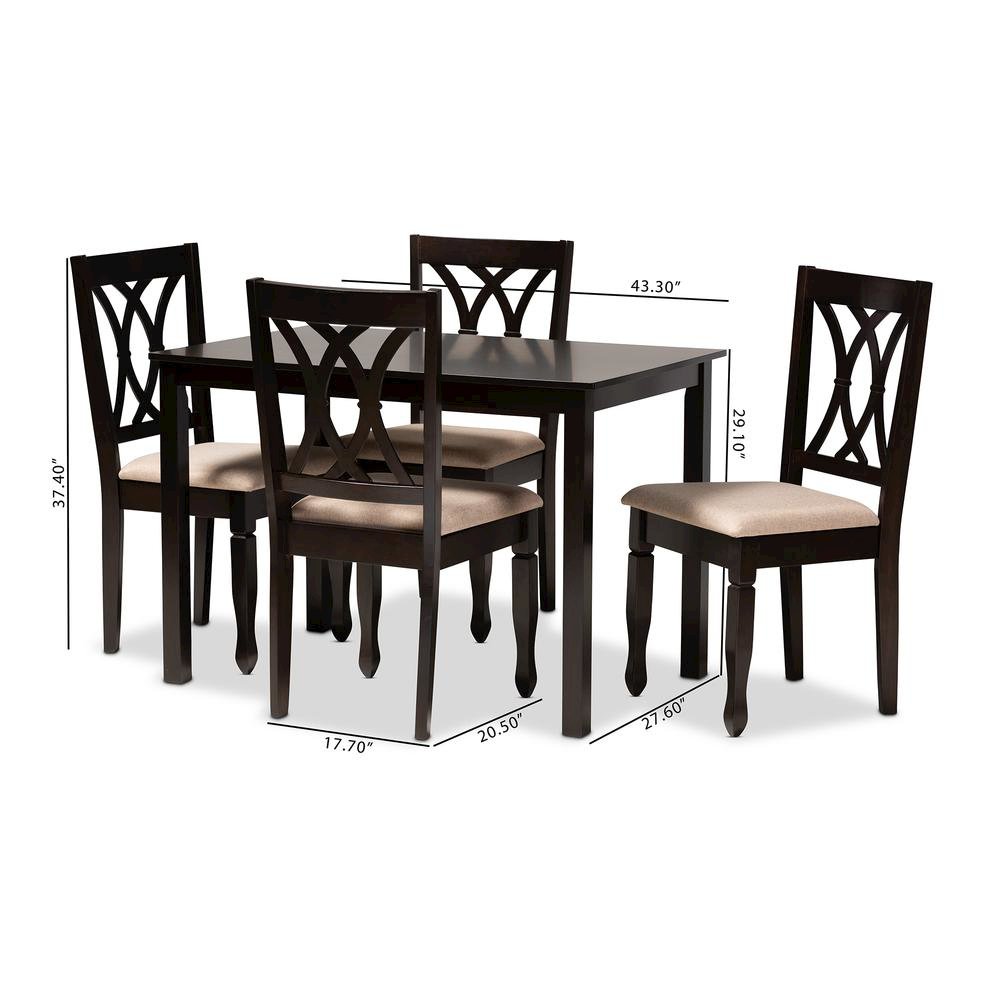 Sand Fabric Upholstered Espresso Brown Finished Wood 5-Piece Dining Set. Picture 10
