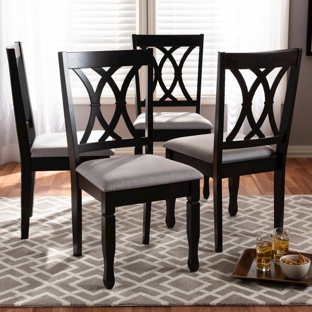 Gray Fabric Upholstered Espresso Brown Finished Wood Dining Chair Set of 4. Picture 12