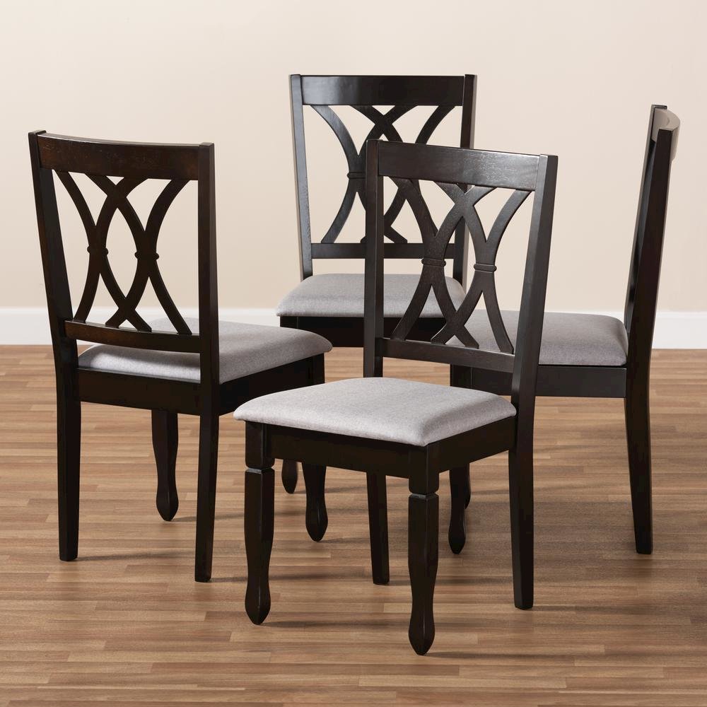 Gray Fabric Upholstered Espresso Brown Finished Wood Dining Chair Set of 4. Picture 13