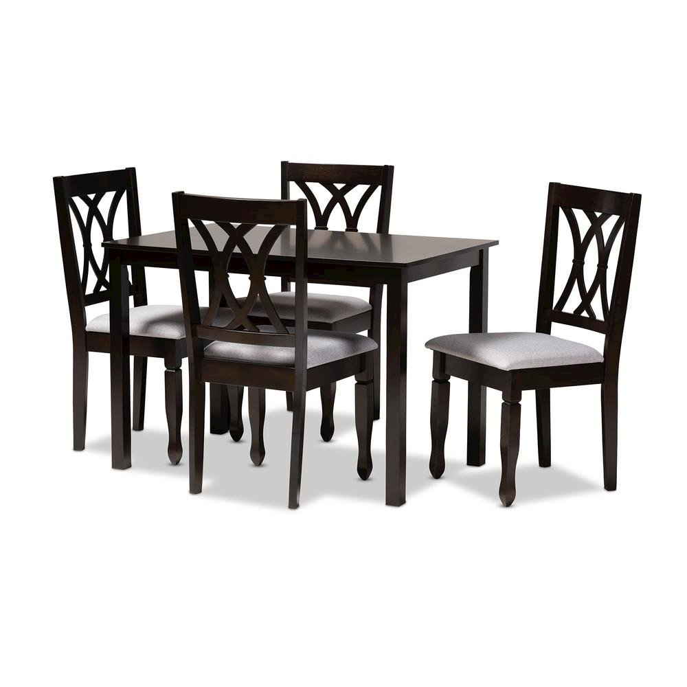 Gray Fabric Upholstered Espresso Brown Finished Wood 5-Piece Dining Set. Picture 6