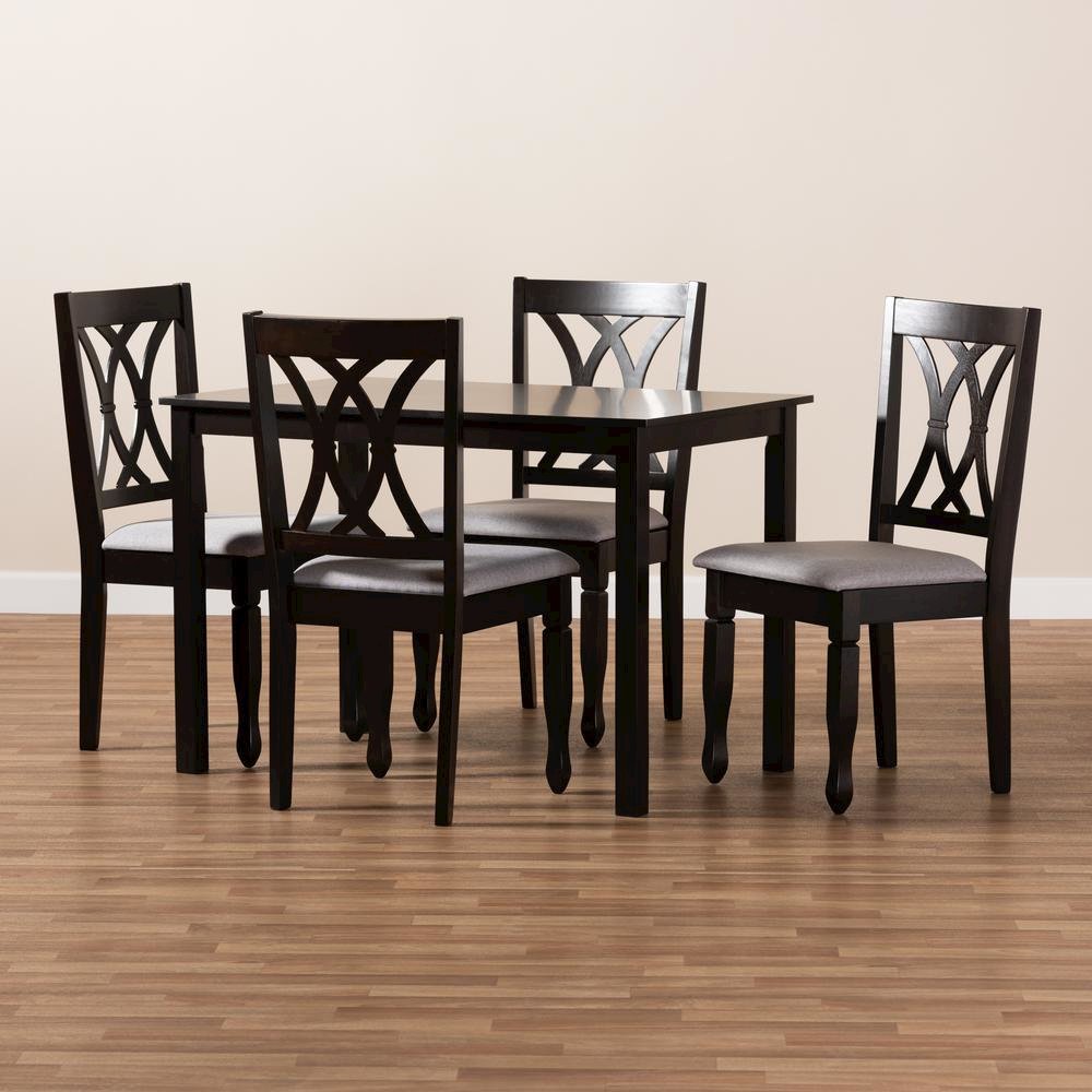 Gray Fabric Upholstered Espresso Brown Finished Wood 5-Piece Dining Set. Picture 9