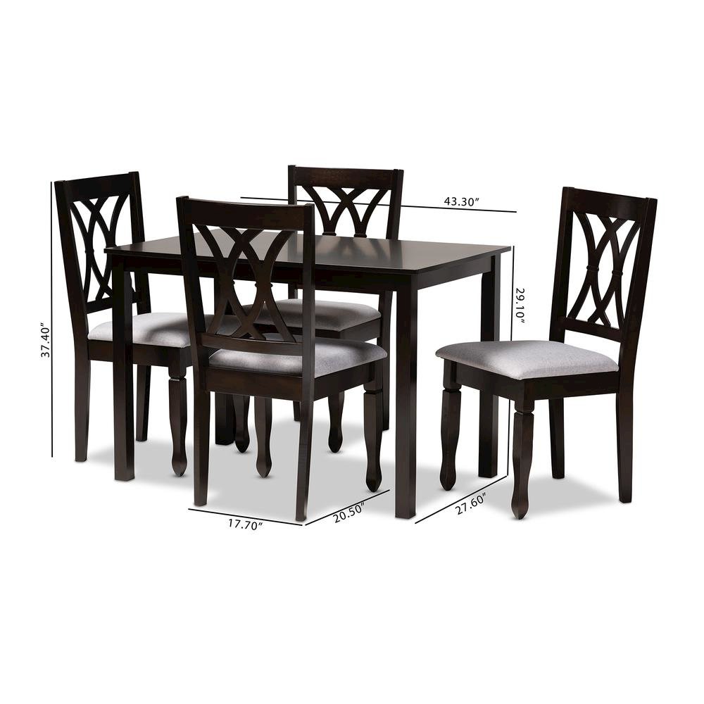 Gray Fabric Upholstered Espresso Brown Finished Wood 5-Piece Dining Set. Picture 10