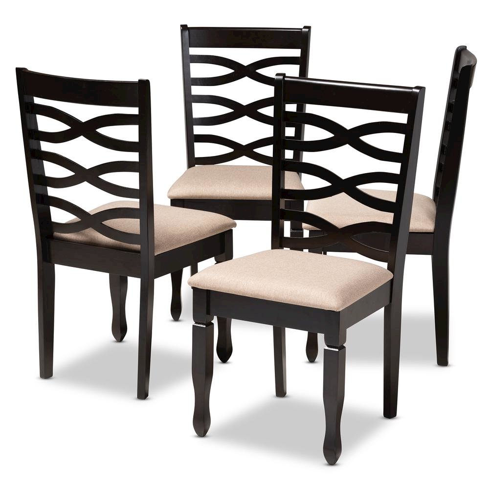 Sand Fabric Upholstered Espresso Brown Finished Wood Dining Chair Set of 4. Picture 8