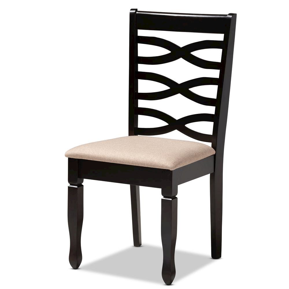 Sand Fabric Upholstered Espresso Brown Finished Wood Dining Chair Set of 4. Picture 9