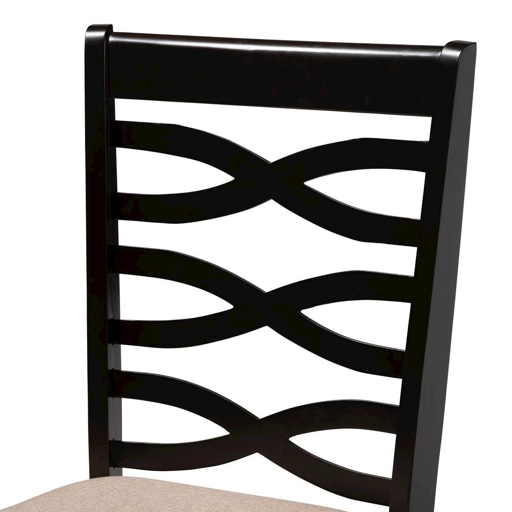 Sand Fabric Upholstered Espresso Brown Finished Wood Dining Chair Set of 4. Picture 10