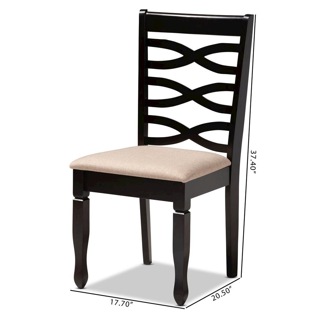Sand Fabric Upholstered Espresso Brown Finished Wood Dining Chair Set of 4. Picture 14