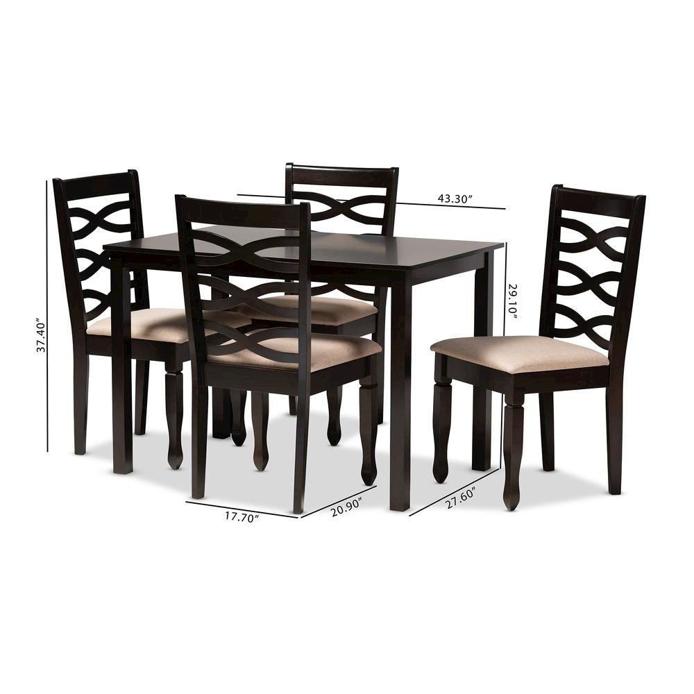 Sand Fabric Upholstered Espresso Brown Finished Wood 5-Piece Dining Set. Picture 10