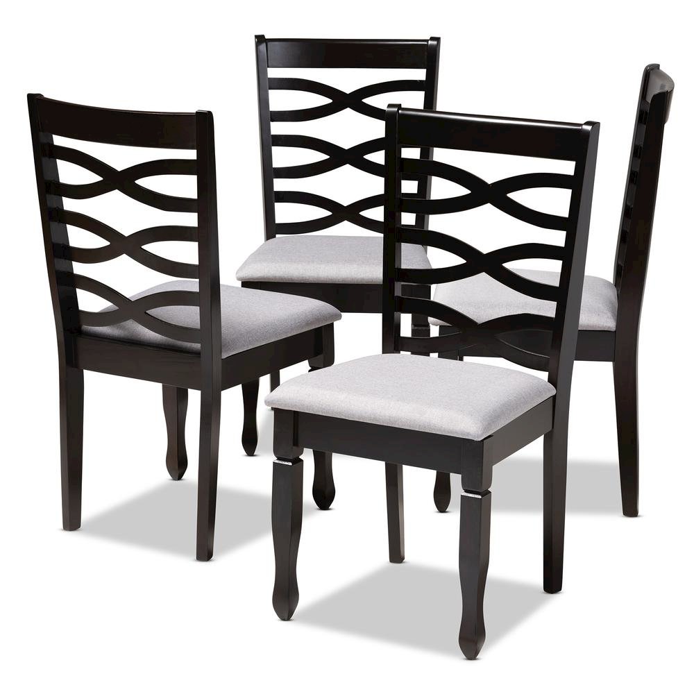 Gray Fabric Upholstered Espresso Brown Finished Wood Dining Chair Set of 4. Picture 8