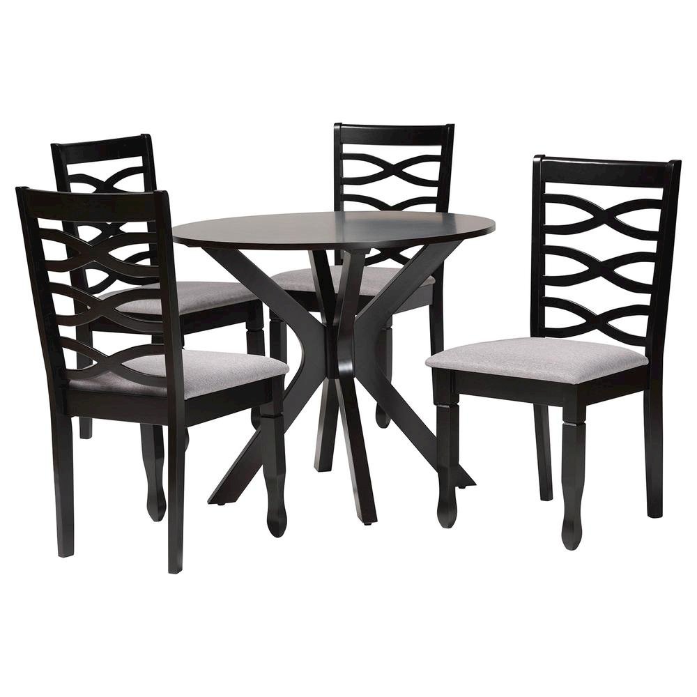 Mila Modern Grey Fabric and Dark Brown Finished Wood 5-Piece Dining Set. Picture 11