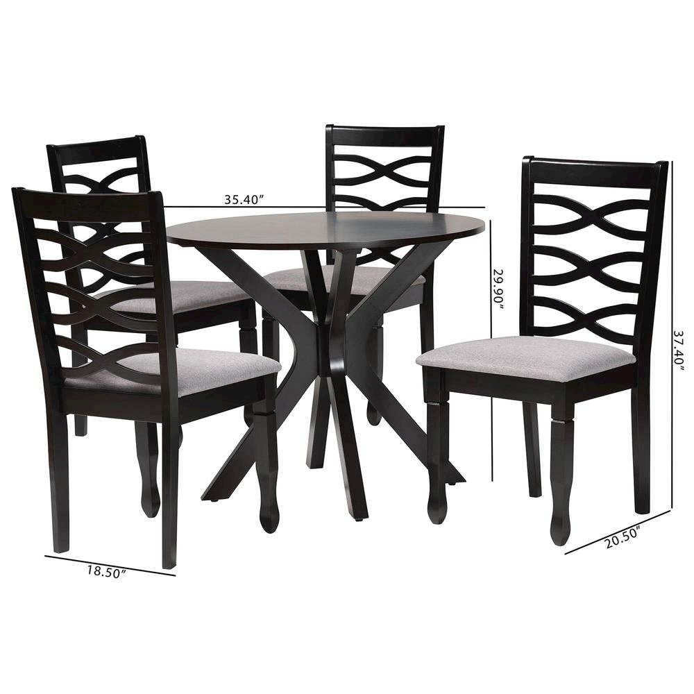 Mila Modern Grey Fabric and Dark Brown Finished Wood 5-Piece Dining Set. Picture 20