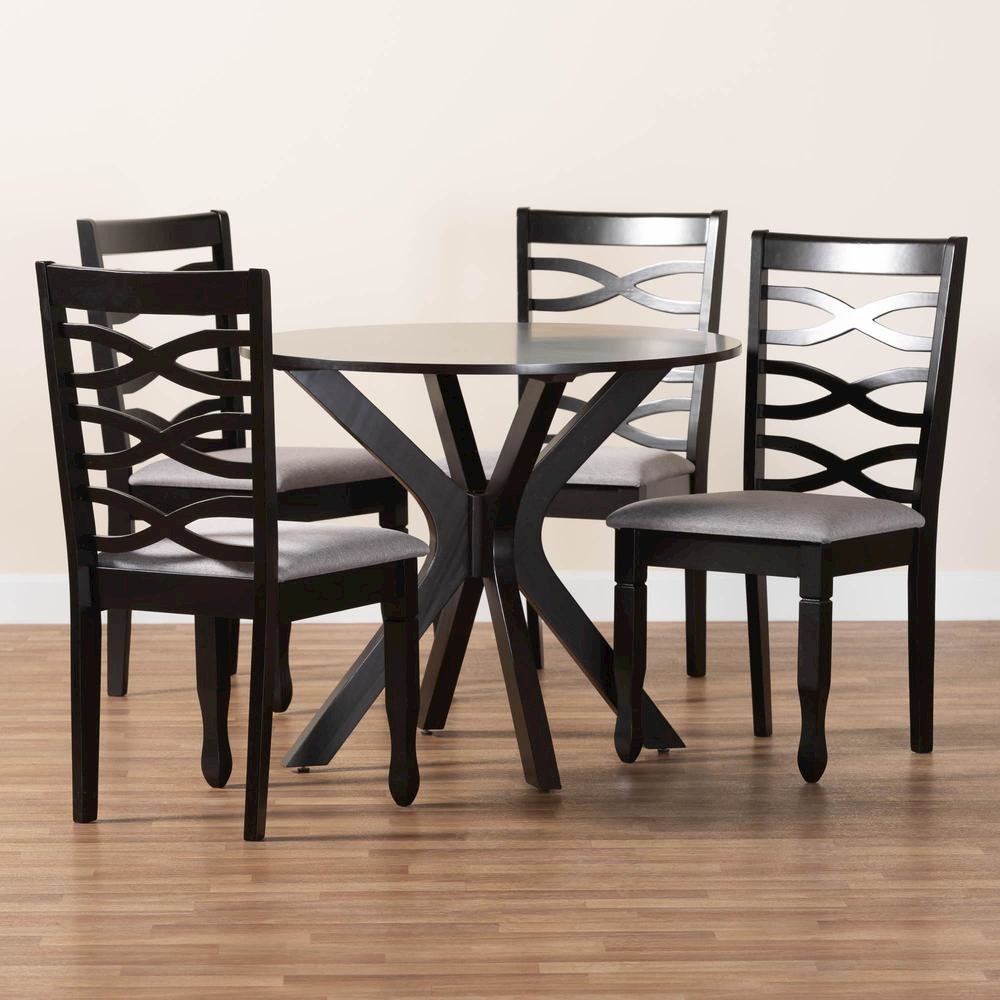 Mila Modern Grey Fabric and Dark Brown Finished Wood 5-Piece Dining Set. Picture 19
