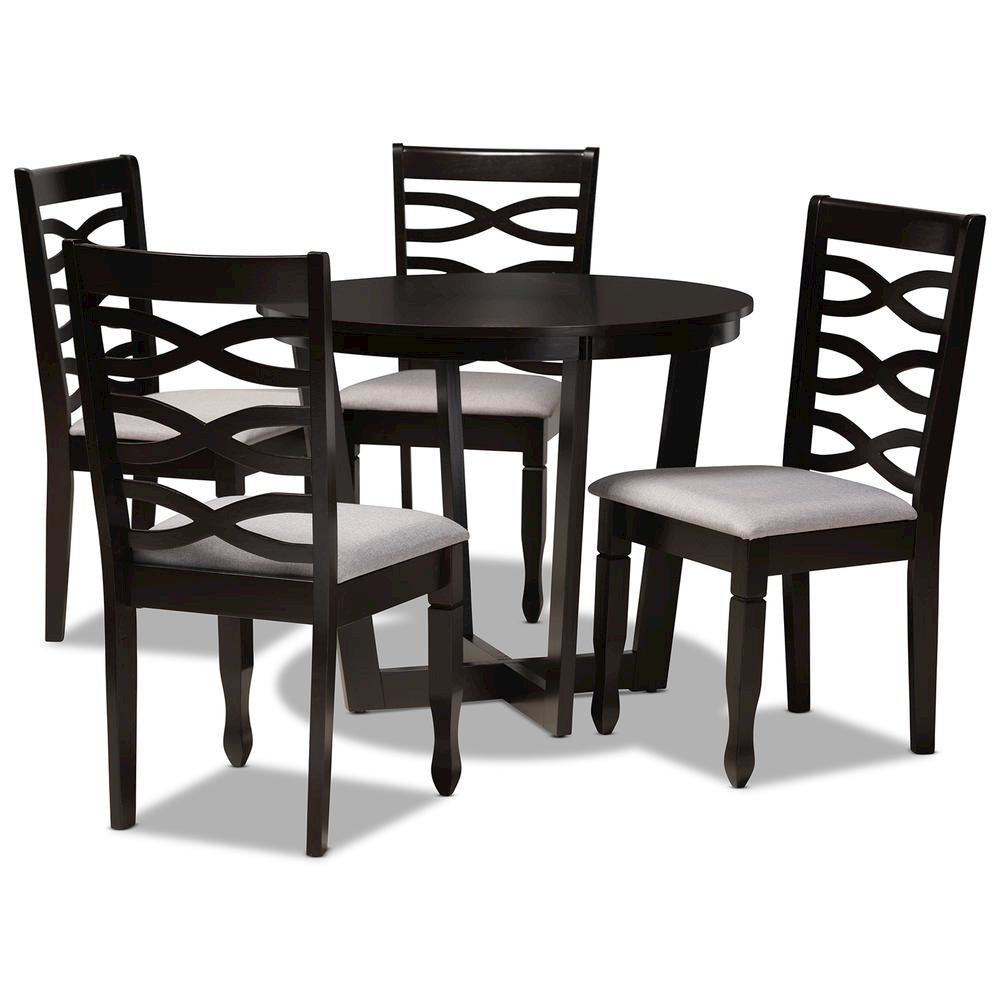 Grey Fabric Upholstered and Dark Brown Finished Wood 5-Piece Dining Set. Picture 10