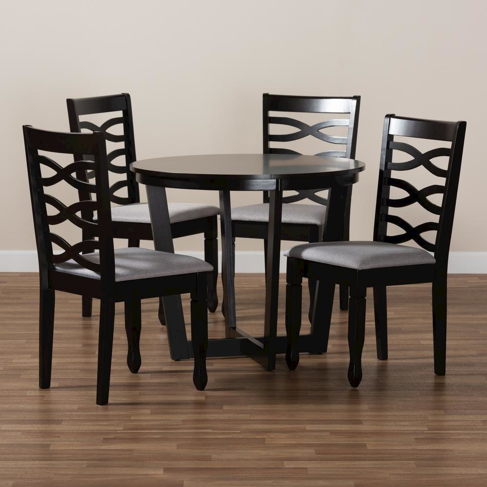 Grey Fabric Upholstered and Dark Brown Finished Wood 5-Piece Dining Set. Picture 17