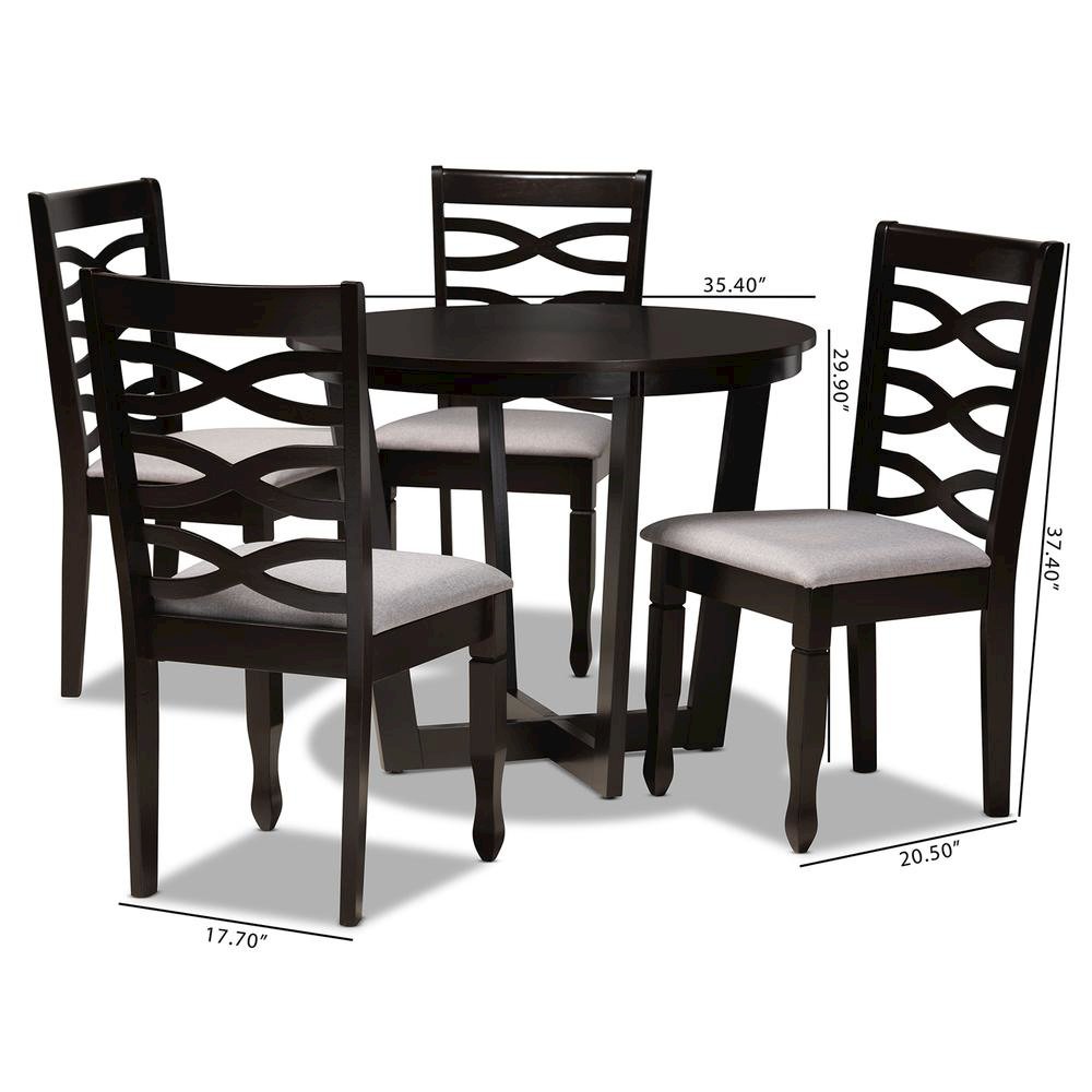 Grey Fabric Upholstered and Dark Brown Finished Wood 5-Piece Dining Set. Picture 18