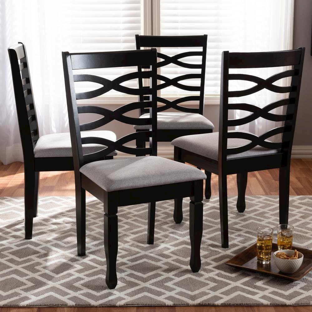 Gray Fabric Upholstered Espresso Brown Finished Wood Dining Chair Set of 4. Picture 12