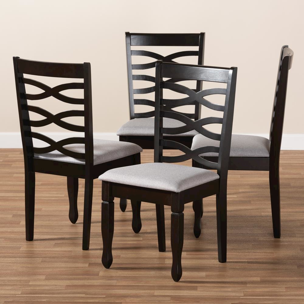 Gray Fabric Upholstered Espresso Brown Finished Wood Dining Chair Set of 4. Picture 13