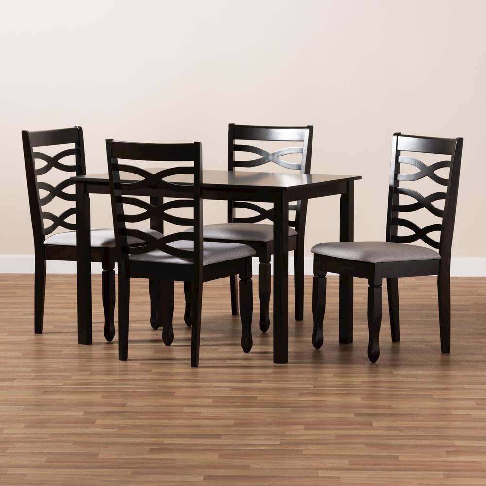 Gray Fabric Upholstered Espresso Brown Finished Wood 5-Piece Dining Set. Picture 9