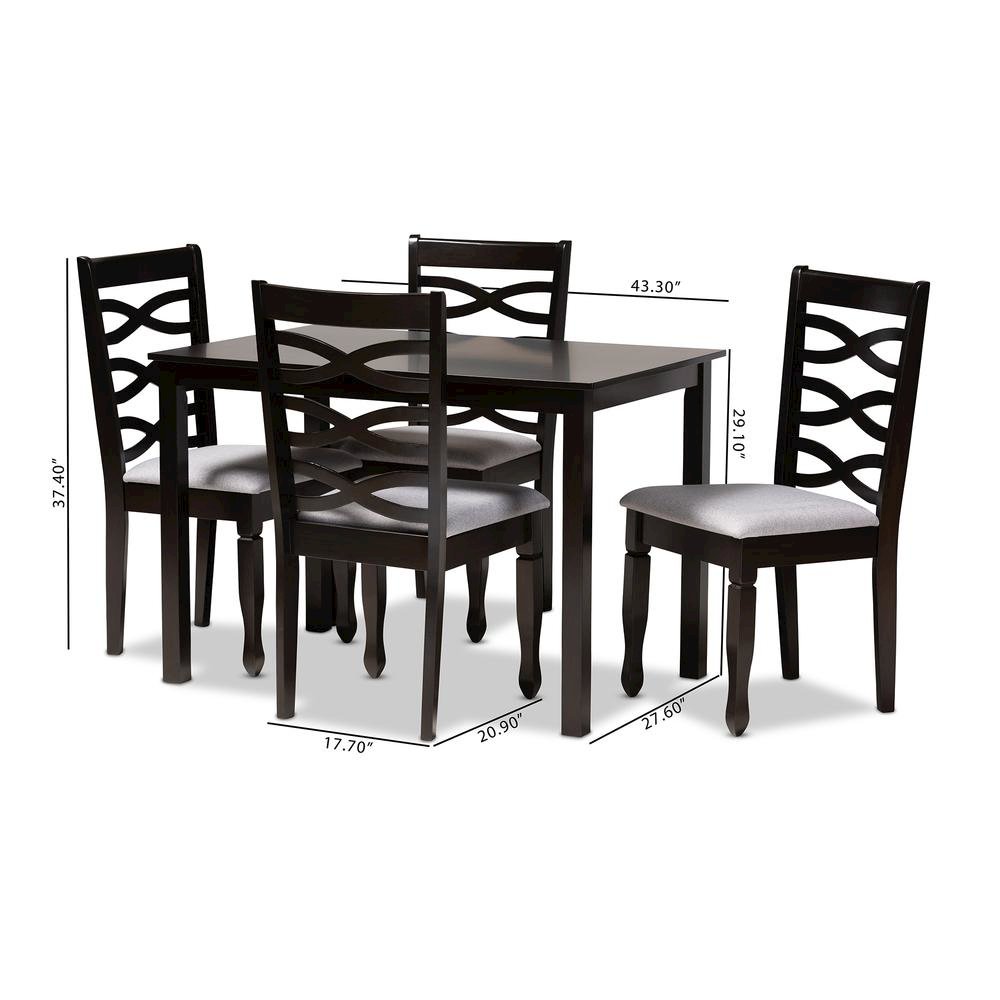 Gray Fabric Upholstered Espresso Brown Finished Wood 5-Piece Dining Set. Picture 10