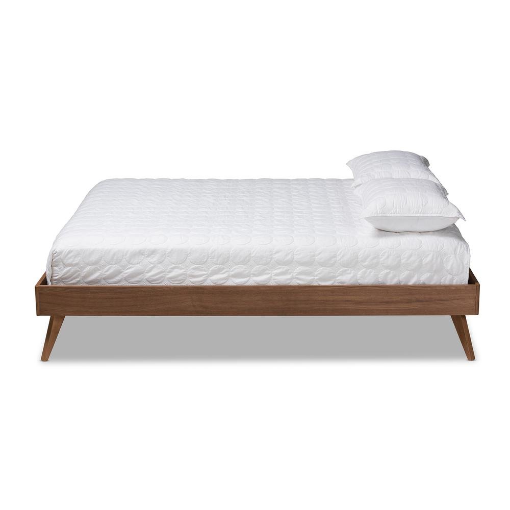 Mid-Century Modern Walnut Brown Finished Wood Full Size Platform Bed Frame. Picture 11
