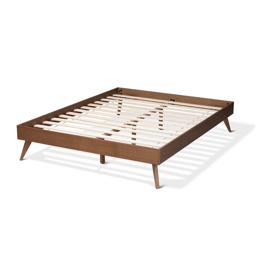 Mid-Century Modern Walnut Brown Finished Wood Full Size Platform Bed Frame. Picture 12