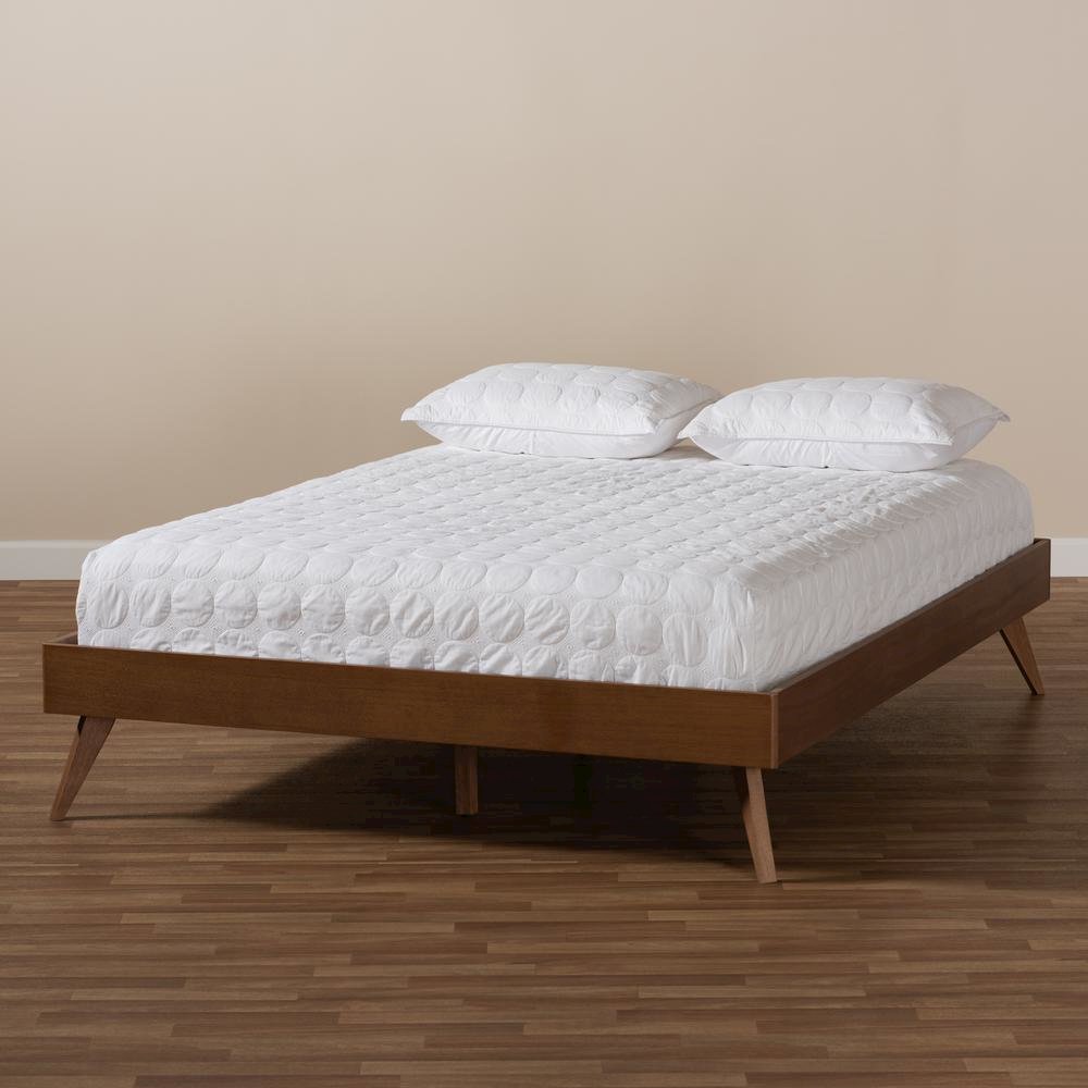 Mid-Century Modern Walnut Brown Finished Wood Full Size Platform Bed Frame. Picture 15