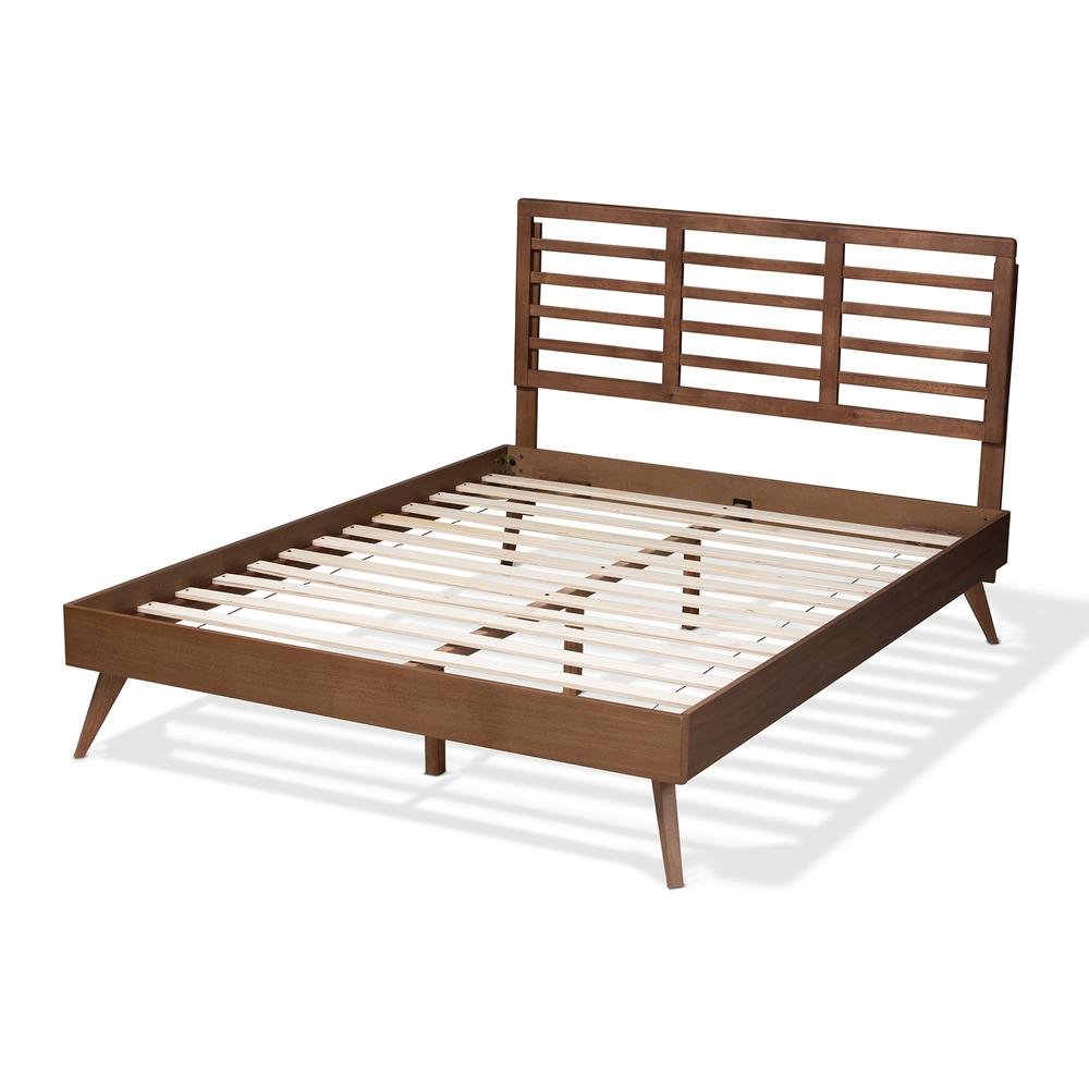 Calisto Mid-Century Modern Walnut Brown Finished Wood Full Size Platform Bed. Picture 13