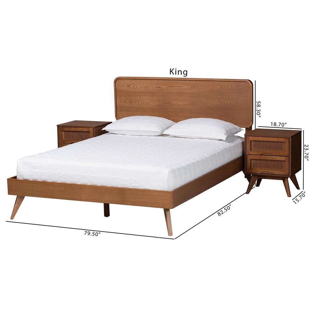 Mid-Century Modern Walnut Brown Finished Wood Full Size 3-Piece Bedroom Set. Picture 29