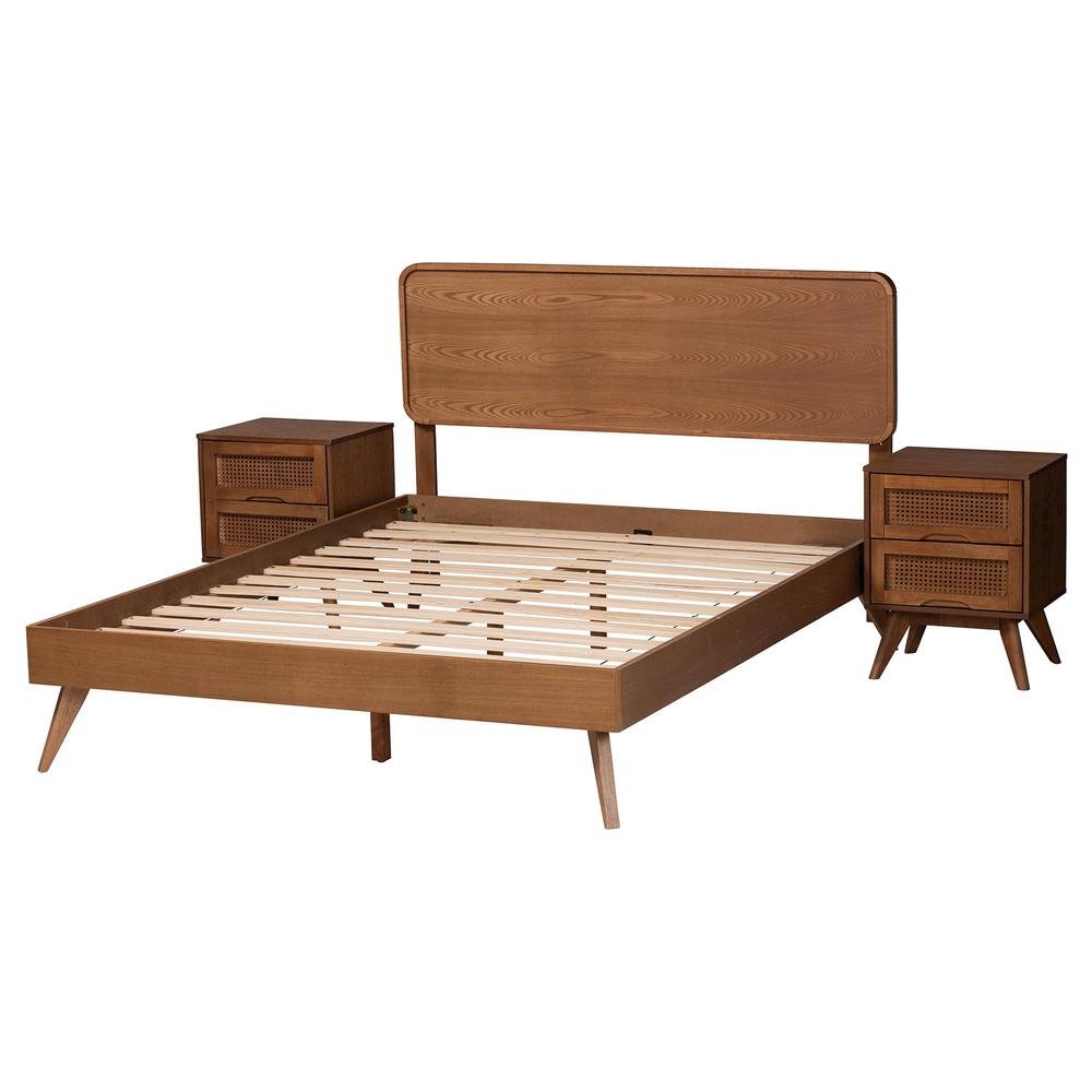 Mid-Century Modern Walnut Brown Finished Wood Full Size 3-Piece Bedroom Set. Picture 17